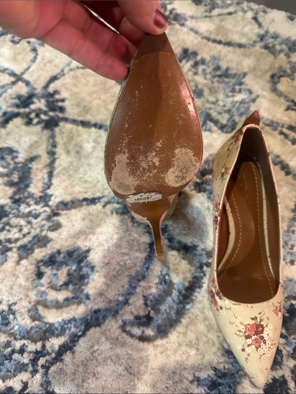 Coach Floral Pointed-Toe Women’s Pumps - Cream with Pink Rose Detail - Picture 2 of 6